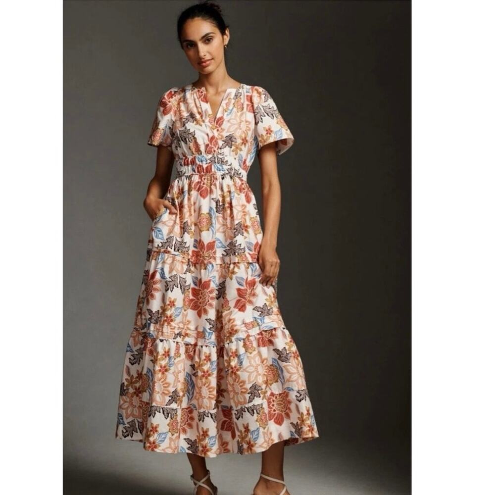 Anthropologie The Somerset Maxi Dress In Bontanical Motiff Sz S